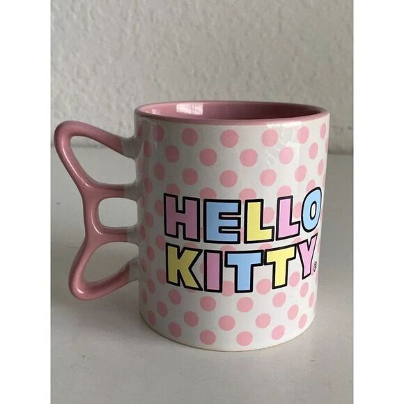 Sanrio Hello Kitty Rainbow Polka Dots Shaped Handle Ceramic Mug 20 Oz Pink NEW - Picture 4 of 7